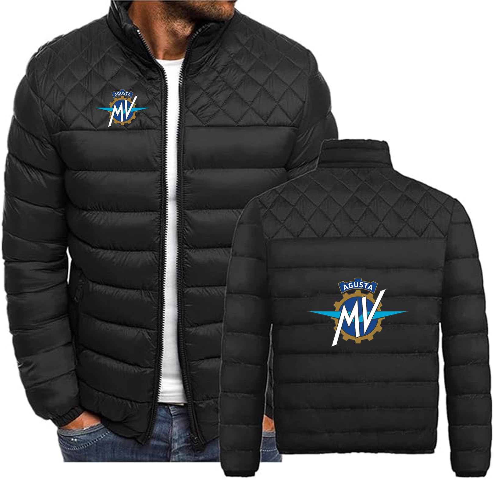 Piumino da Uomo per MV Agusta Stampa Giacca Invernale Leggera Piumino Imbottito Capispalla Spesso e Caldo Bomber Antivento Manica Lunga Cerniera Completa Cardigan,D-L
