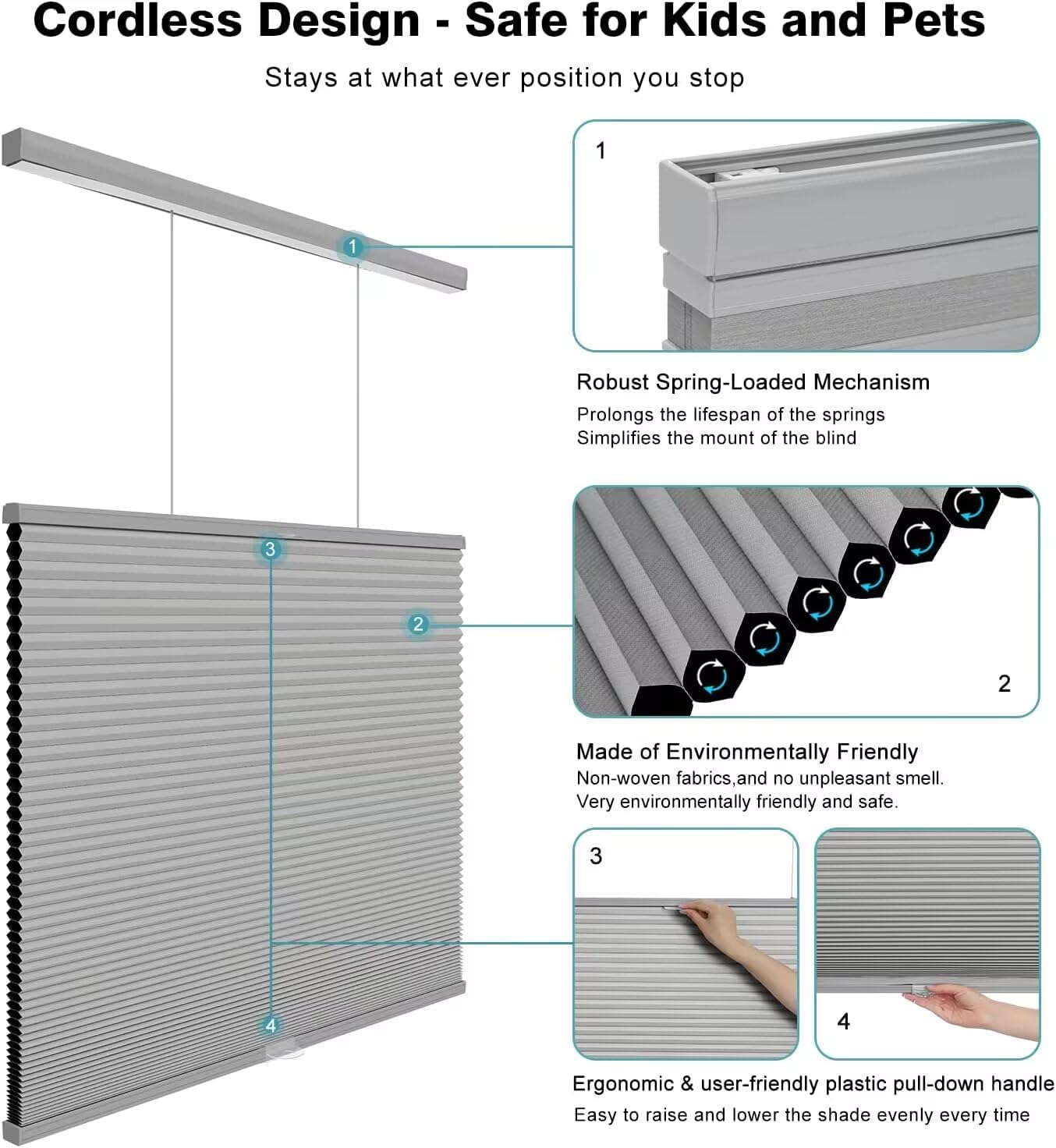 Changshade Top Down Bottom Up Shades,Blackout Cellular Shades Cordless,Top Down Bottom Up Cellular Shades,Honeycomb Blinds for Windows,Cellular Blinds Cordless,27Wide*72High,Grey Grey 27" W x 72" H
