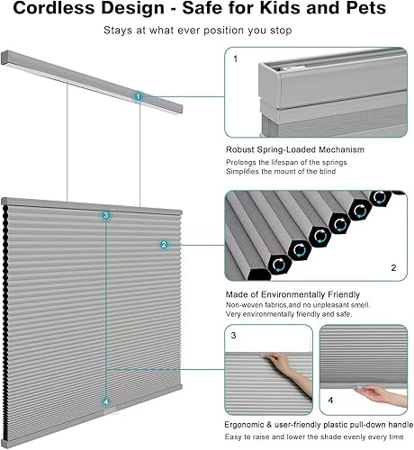 Miniatura 22 de Changshade Persianas celulares opacas de arriba hacia arriba, opacas, sin cables, de arriba hacia abajo, persianas celulares de panal para ventanas