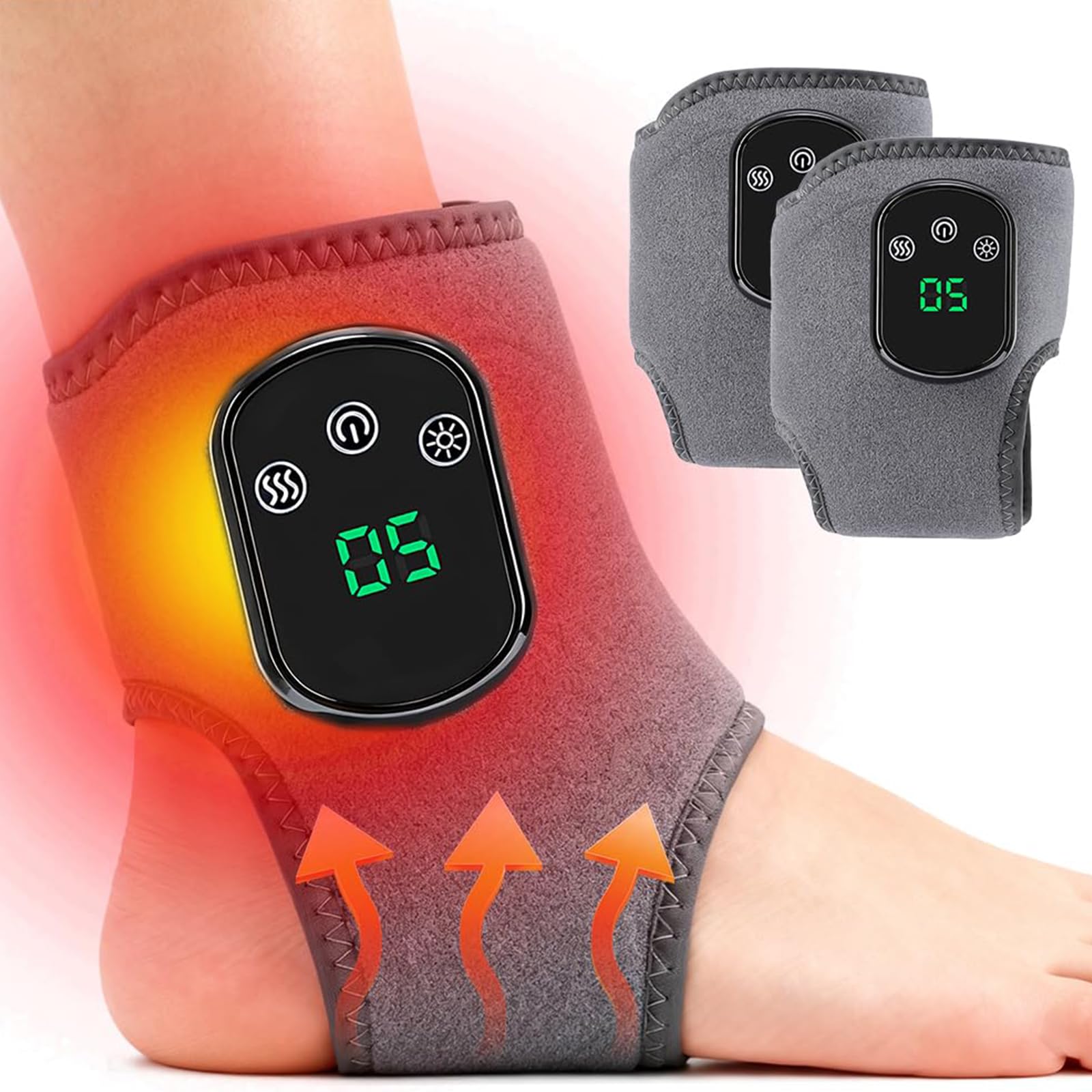 Masseurs électriques pour les Pieds - Appareil Massage des Pieds, Masseur De Cheville Électrique 3 Modes Et 5 Niveaux De Chaleur Soulage Engourdissement Après Le Sport (2 PCS)