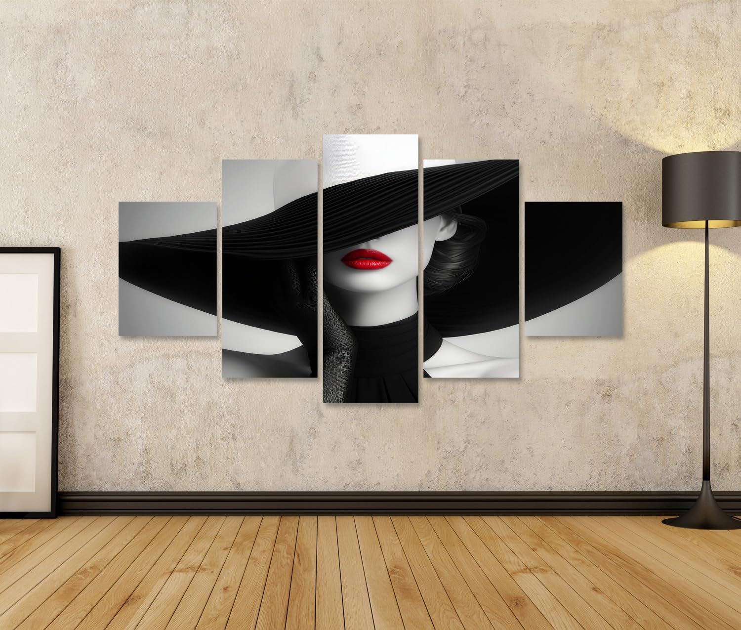 islandburner Bild auf Leinwand Frau mit breitem Hut in Schwarzweiß für Wohnzimmer Kunstliebhaber Galerie Bilder Wandbilder Poster