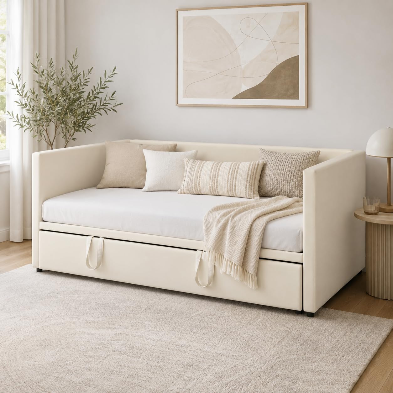Sofá Cama Extensible 90/180x200 cm, Sofa Camas Convertible con Somier de Láminas, Cama de día Extensible a Camas Doble, Tejido Aterciopelado, Sin Colchón