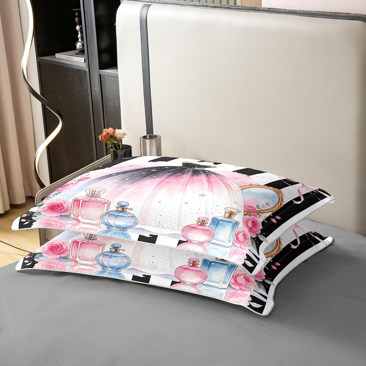 Loussiesd Sukienka poszewka na kołdrę 100% bawełna super king size czarny różowy biały poszewka na kołdrę dla chłopców dziewcząt perfumy zestaw pościeli 3 szt. buty na wysokim obcasie dekoracja pokoju