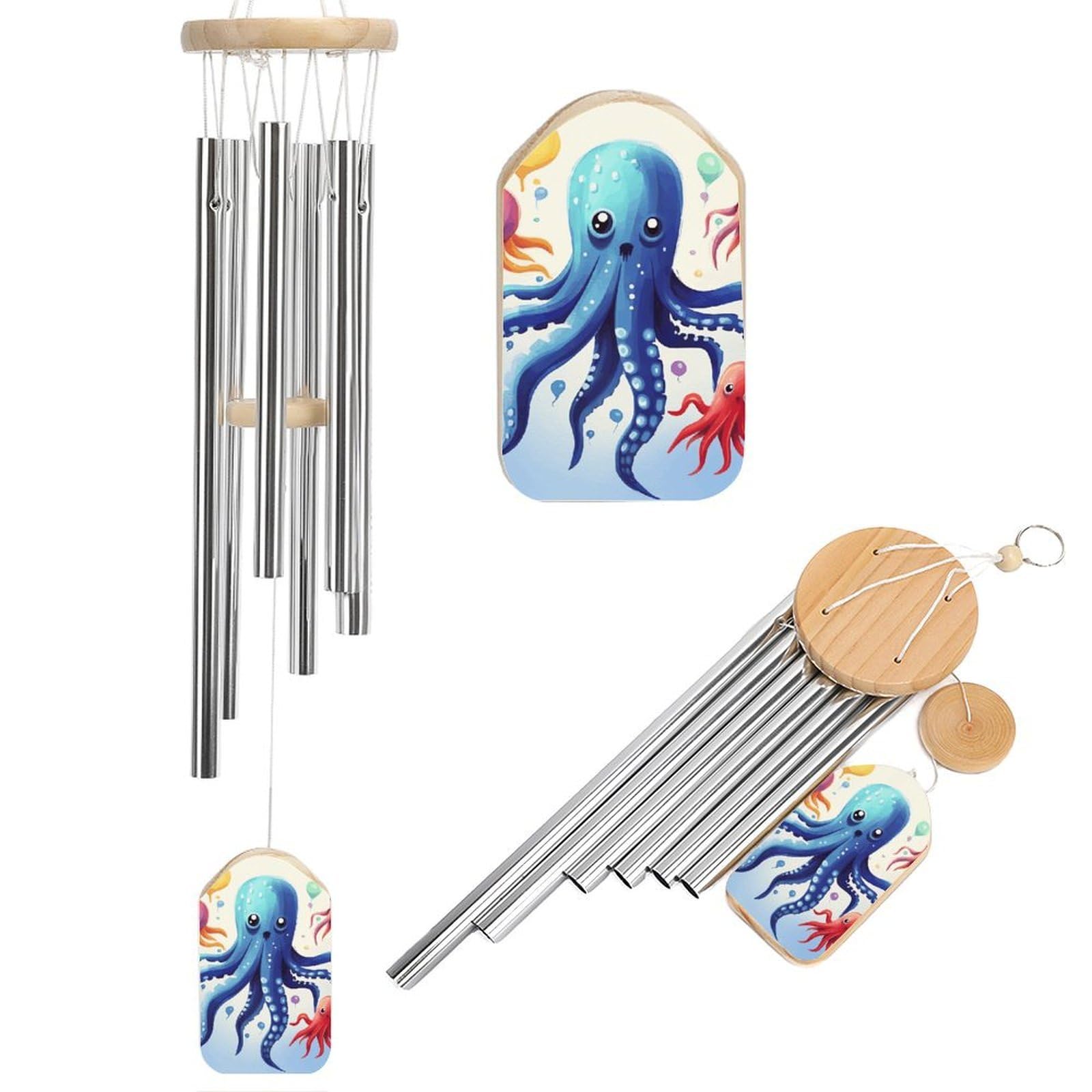 Colorful Squid Octopus Wind Chime 20.5" Aluminium Wind Chimes Outdoor Garden Patio Decoration Windchime Memorial Gifts Windchimes for Men and Women