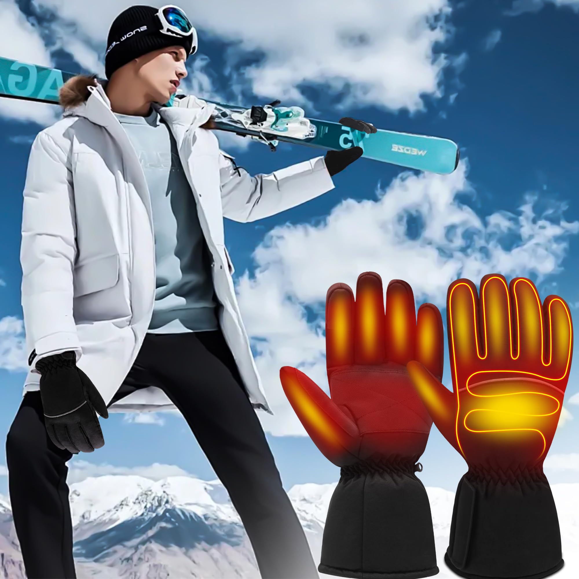 Svpro Guantes calefactables para hombre y mujer, batería recargable de 5000 mAh, guantes eléctricos calefactables, pantalla táctil, guantes térmicos de invierno con 3 niveles de calor