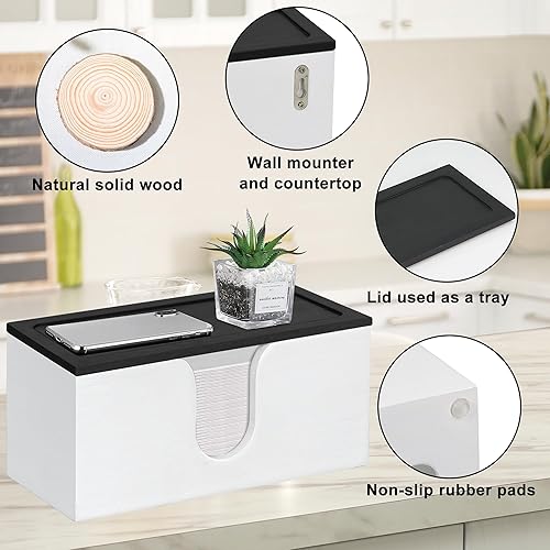 Miniatura 3 de Dispensador de toallas de papel de madera maciza montado en la pared, soporte de toalla de papel plegado con tapa, plegable en C comercial, plegado