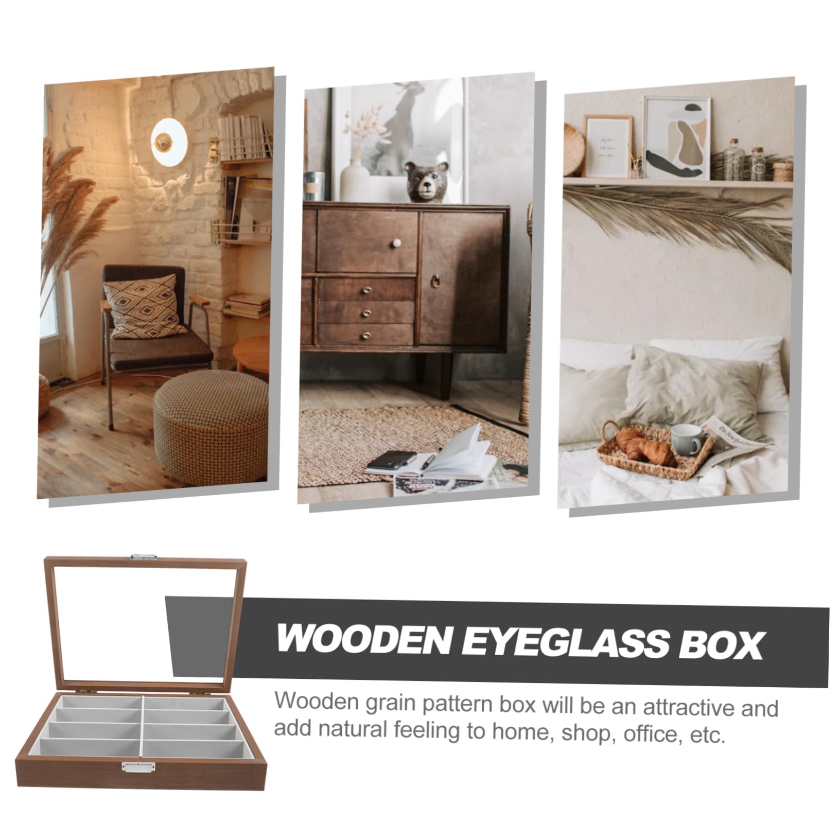 STOBAZA Sonnenbrillen-aufbewahrungsbehälter Brillenbox Aus Holz Mit Vitrine Brillen-organizer Mit 8 Fächern Kratzfrei Vielseitig Einsetzbar Dekoration Für Zuhause Und Geschäft