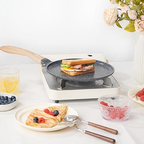 Miniatura 8 de JEETEE Sartén para crepas antiadherente, sartén Comales para tortillas de 11 pulgadas para estufa, revestimiento de granito, sartén plana para