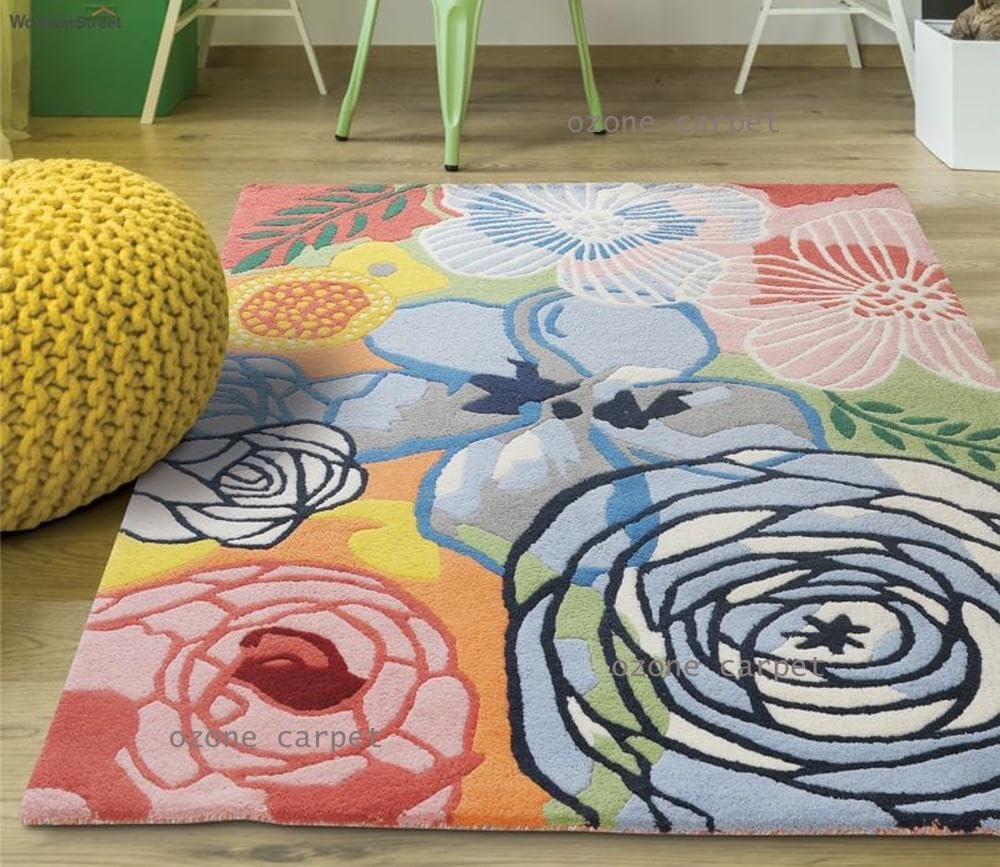 OZONE CARPET Handmade CARPET Export Quality Tuffted Pure Woollen CARPET for Hall & Living Room Size 4 x 6 feet (120X180 cm) Multi LHY, rectangular