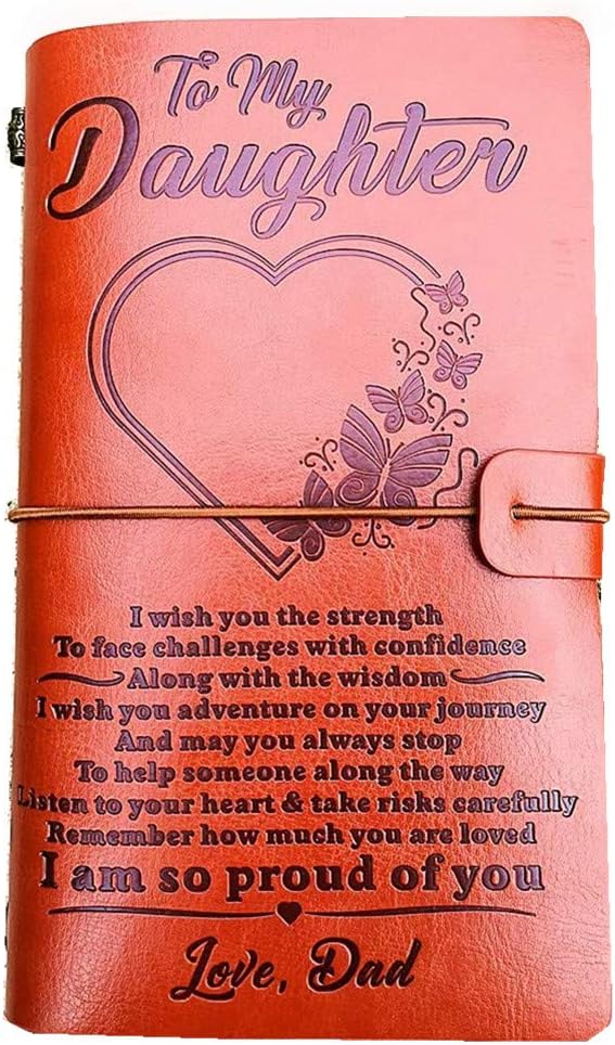 To My Daughter Leather Journal from Dad -I Am so Proud of You-7.88"x4.7"Embossed Vintage Refillable Writing Journal for Christmas,Birthdays (From Dad to Daughter)