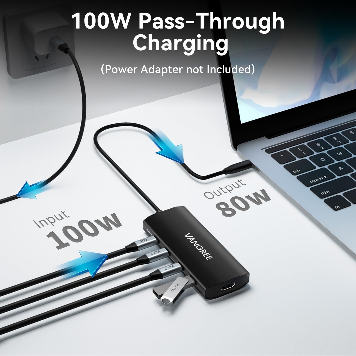 VANGREE Hub USB C 8 in 1, 3 USB-C+3 USB-A 3.2 10Gbps, 4K60Hz HDMI, 100W PD