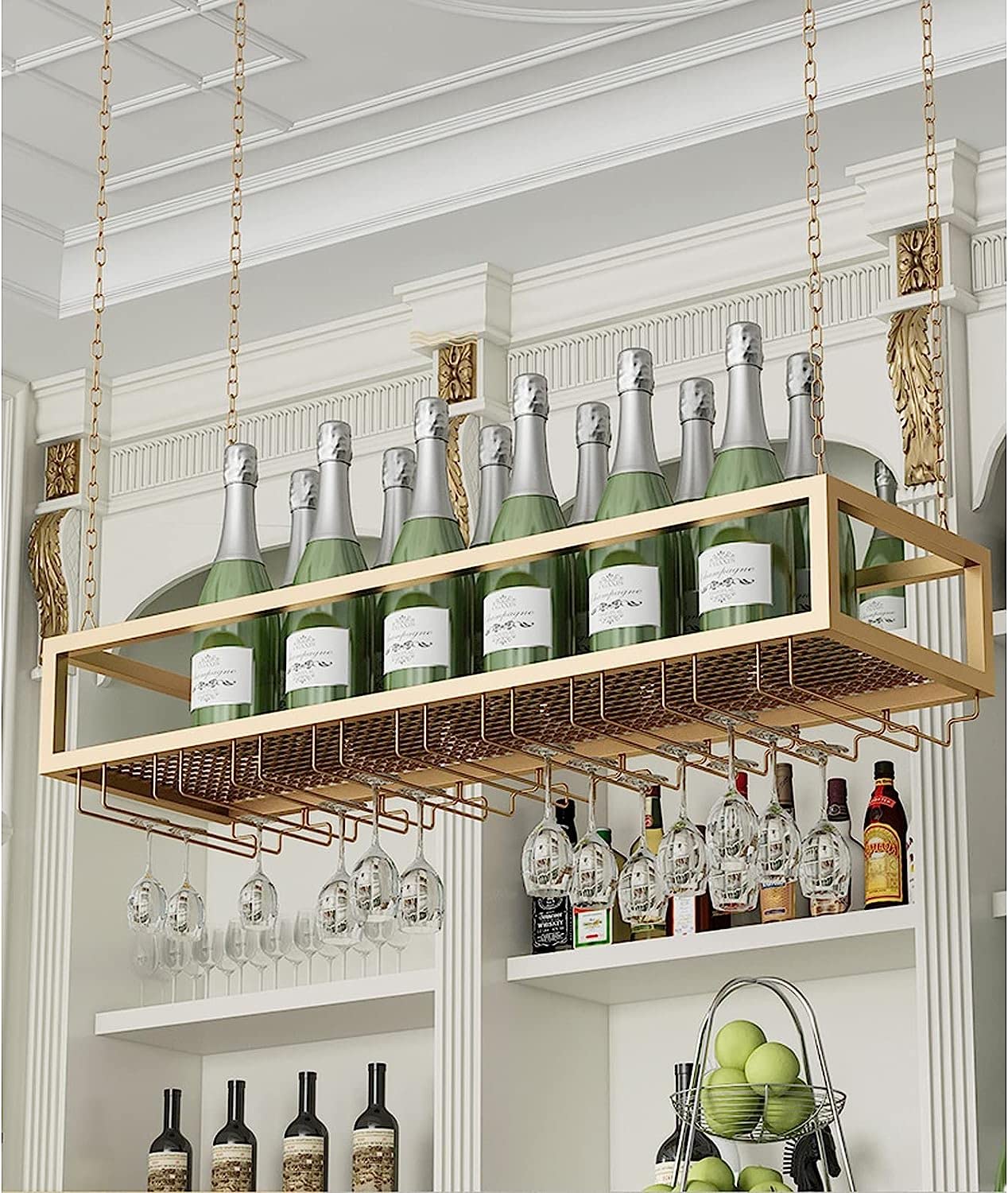 Porte-bouteilles de vin réglable en métal à suspendre - Parfait pour la maison, les bars, les restaurants, les cuisines - 60 x 30 cm