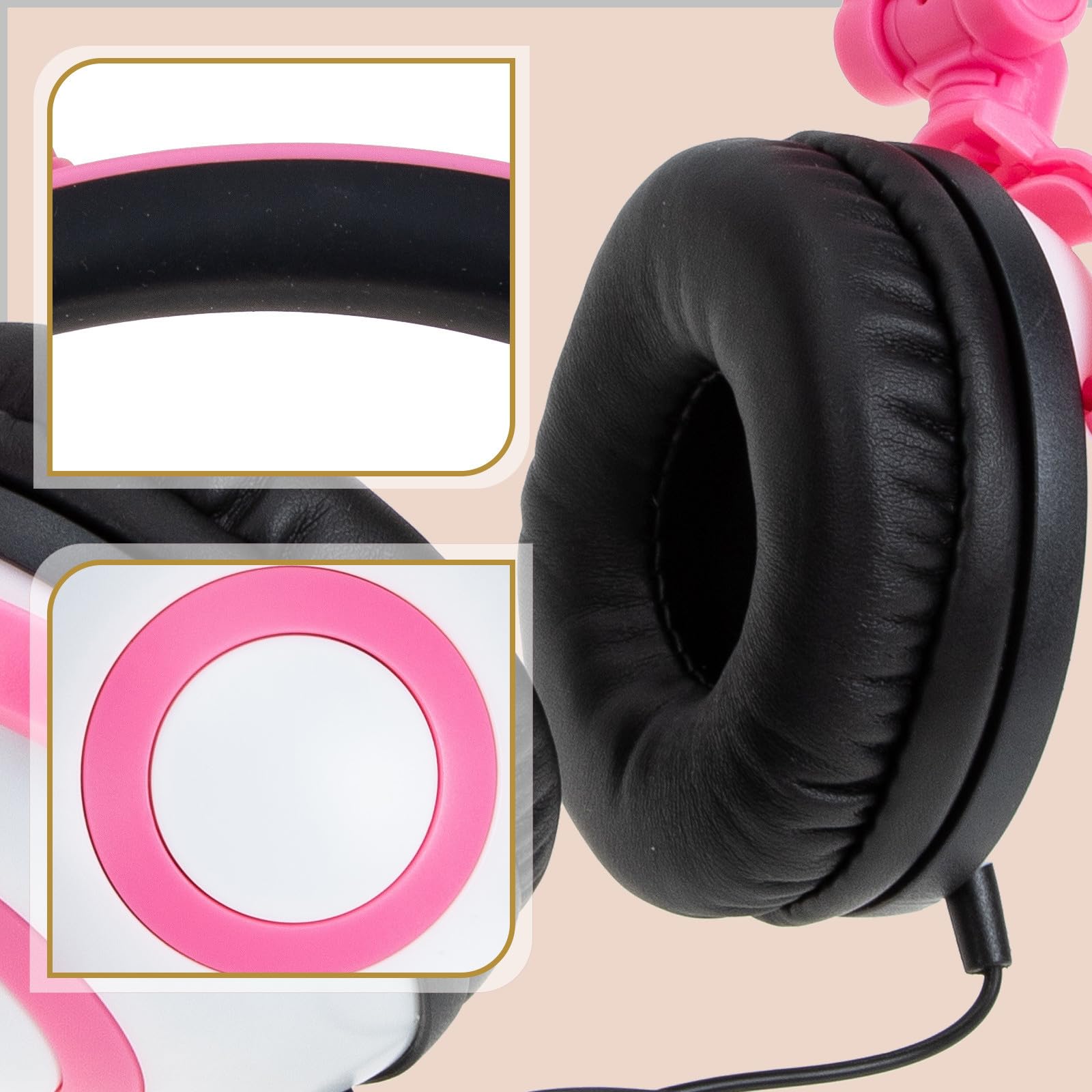 SHINEOFI Auriculares Infantiles Ajustables Orejas de Gato y Luz Led, Auriculares Supraurales Adorables de PVC Niñas Control de Botón y Cable de 3.5mm