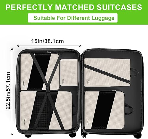 Miniatura 5 de Juego de 6 cubos de compresión para maletas, organizadores de viaje para artículos esenciales de viaje