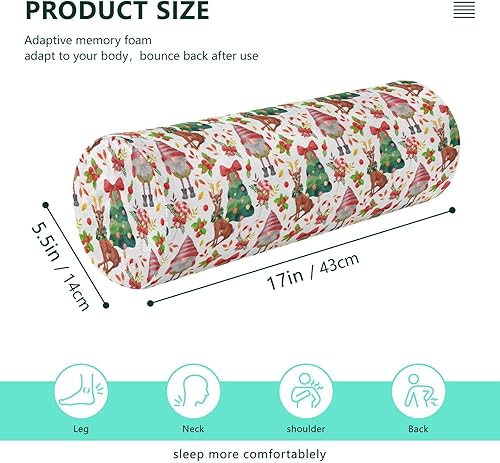 Miniatura 3 de FRODOTGV Christmas Funny Gnomes Deers Tree Yoga Meditation Bolster Pillow Memory Foam Neck Roll Pillow Round Pillow Chair Cushion Pillow Roller Bed