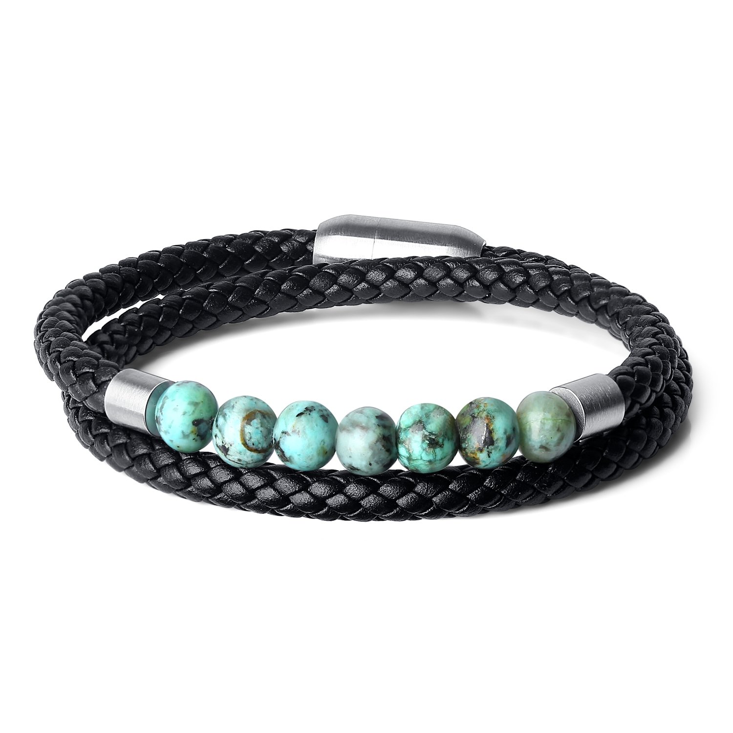 COAIUnisex Lederarmband und Edelsteine Wickelarmband Magnetverschluss