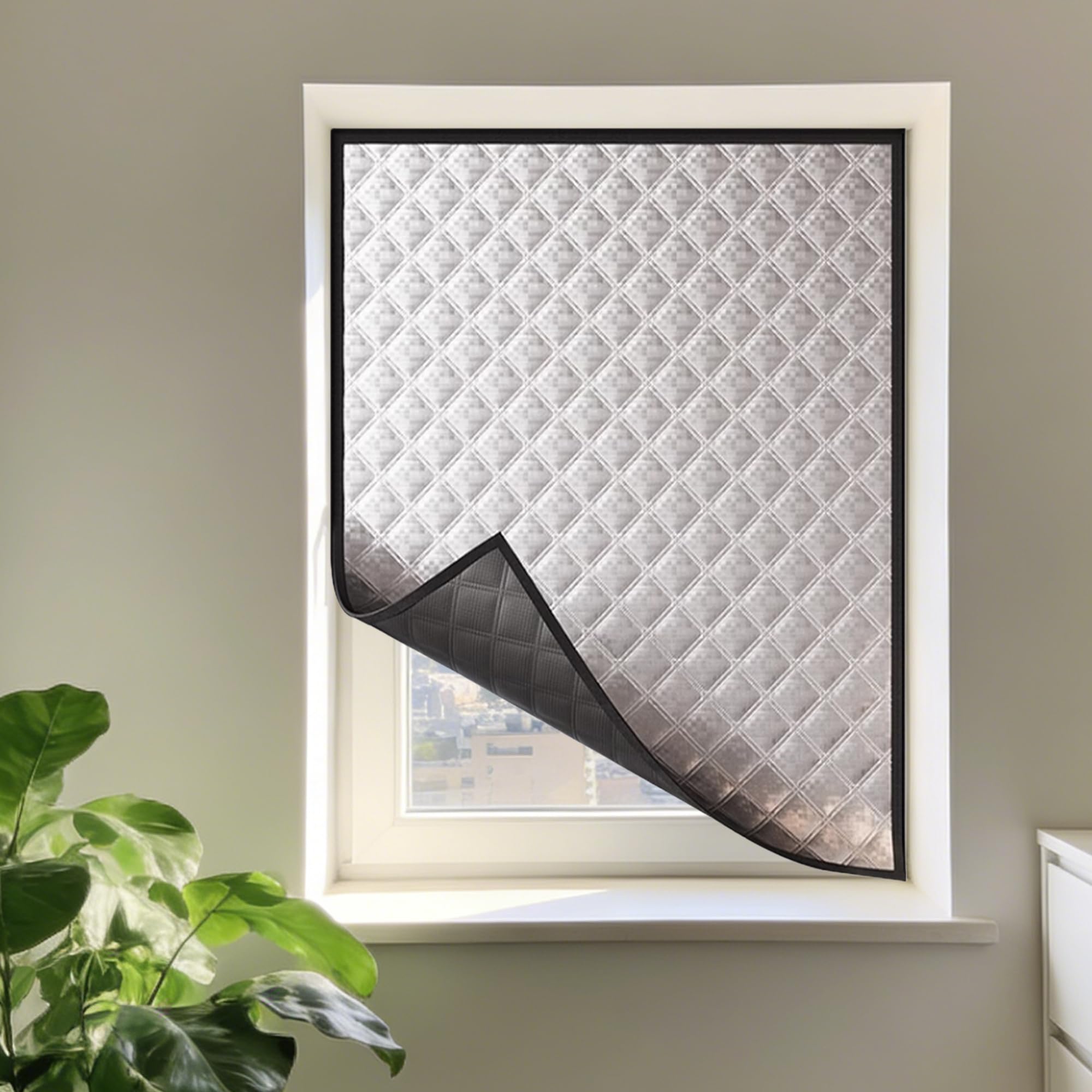 Kit de Aislamiento de Ventana 75 x 165 cm Protege del Frio y Calor Cortina Termica para Ventanas de Invierno sin Taladrar para Baño, Apartamento, Dormitorio, Sótano, Plata