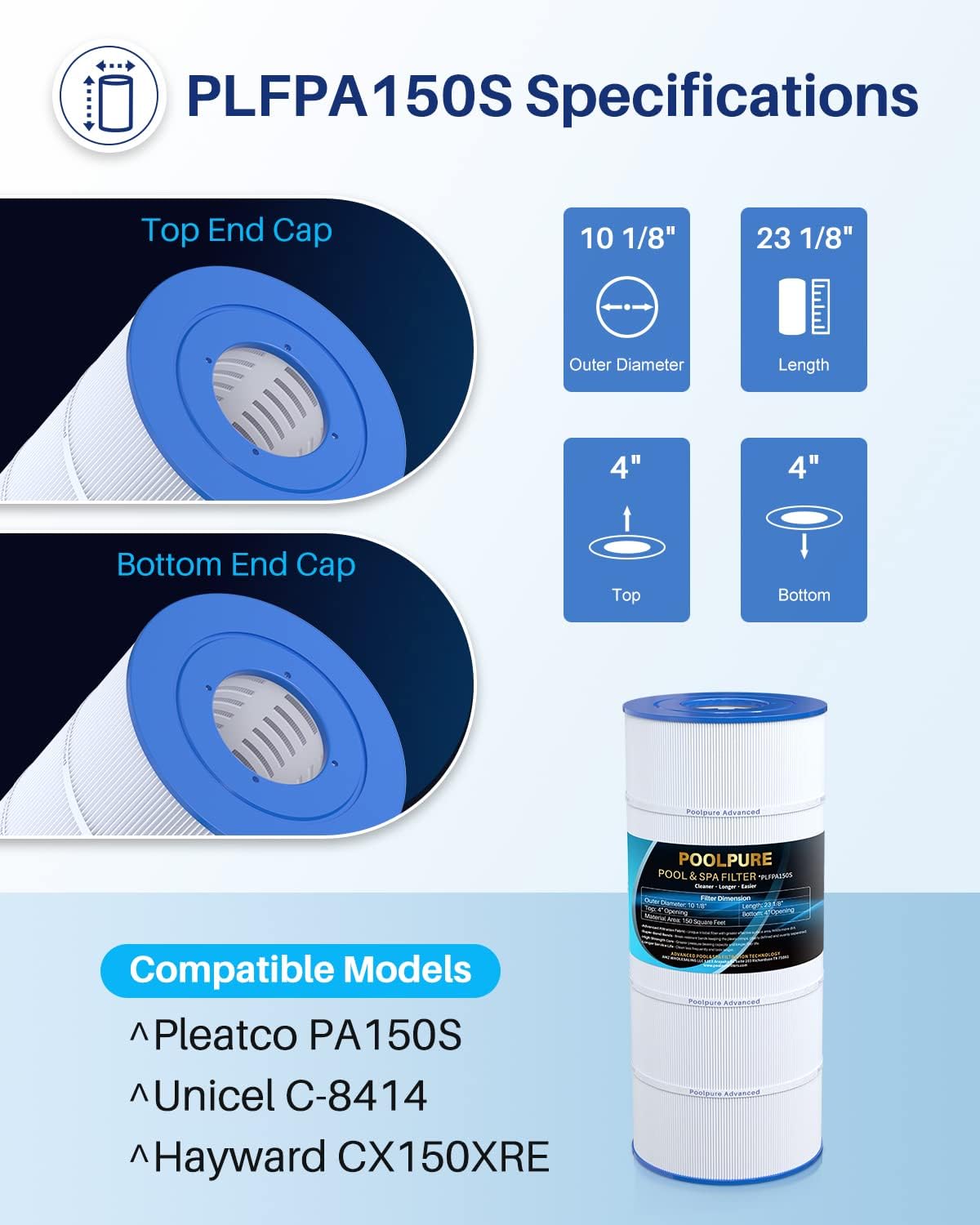 poolpure pa150s pool filter replaces hayward cx150xre, hayward swimclear c150s, pa150s, ultral-d4, 150 sq.ft filter cartridge 1 pack pack of 1