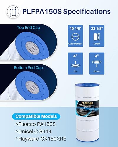 Miniatura 2 de POOLPURE PA150S - Filtro de piscina que reemplaza a Hayward CX150XRE, Hayward SwimClear C150S, PA150S, Ultral-D4, cartucho de filtro de 150 pies