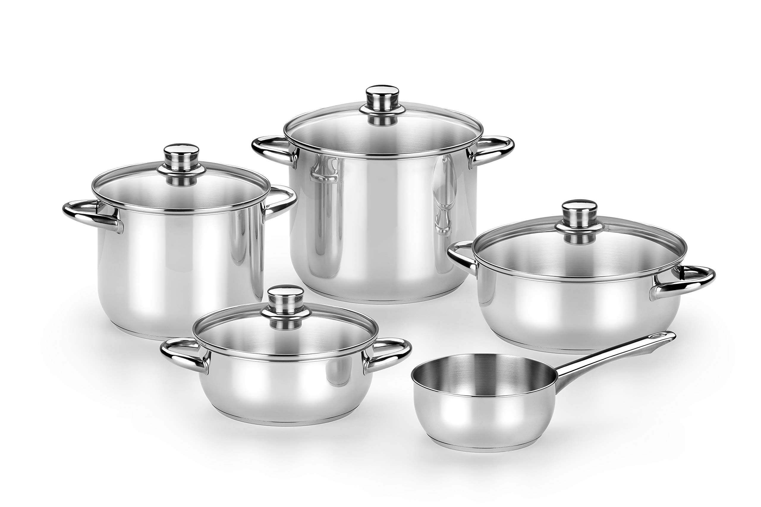 MONIX Optima Batería de 9 Piezas, Acero Inox, Apta para Todo Tipo de Cocina e Inducción, 18/​10