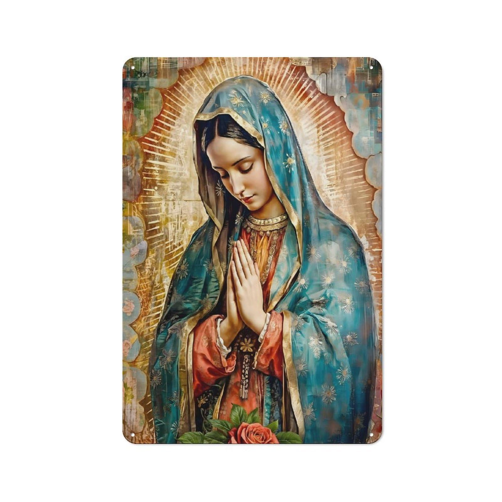 Junmoney Virgin Of Guadalupe Country Vintage Metal Wall Decor 30X20cm, Decorative Tin Sign For Cottage, Kitchen, Hallway Or Breakfast Nook