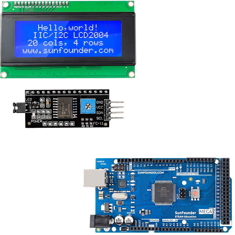 SunFounder Mega 2560 R3 ATmega2560-16AU Board Bundled with IIC I2C TWI Serial 2004 20x4 LCD Module S