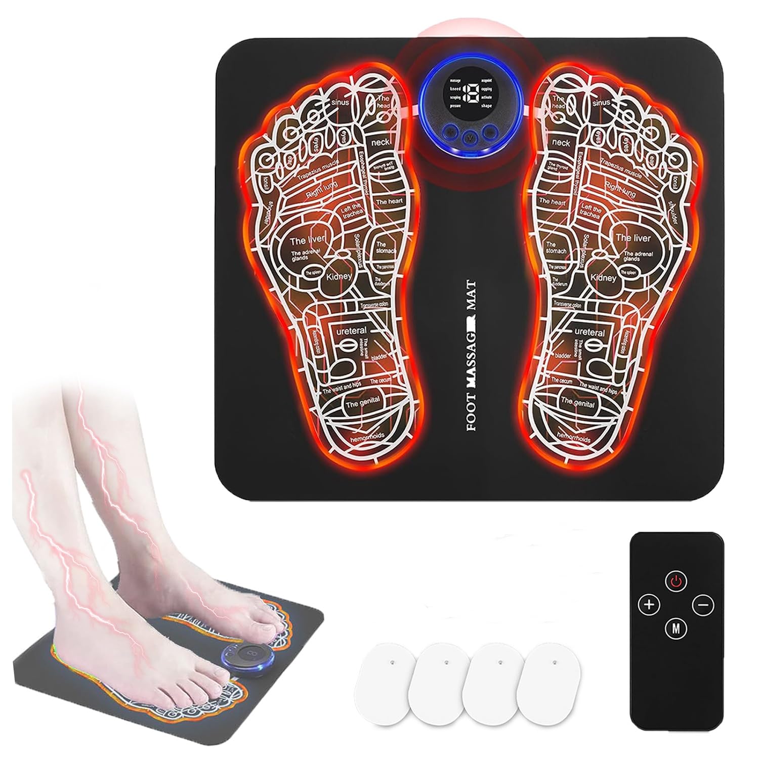 Electric Foot Massager, USB Rechargeable Portable Leg Massager with Remote Control, 8 Modes 19 Levels, Electric Foot Massage to Relieve Pain and Blood Circulation