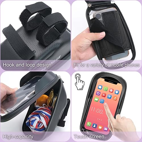 Miniatura 6 de Soporte para teléfono de bicicleta, marco delantero de bicicleta, bolsa de EVA rígida impermeable para bicicleta con pantalla táctil y cubierta de