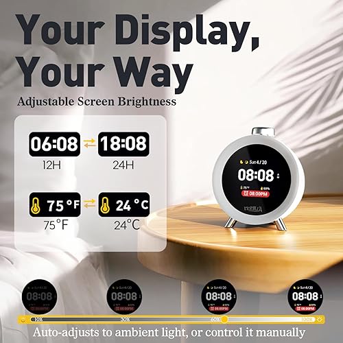 Miniatura 7 de MOMILLA Reloj despertador para durmientes pesados, temperatura de pantalla colorida, 4 alarmas, programables para 7 días, relojes pequeños,