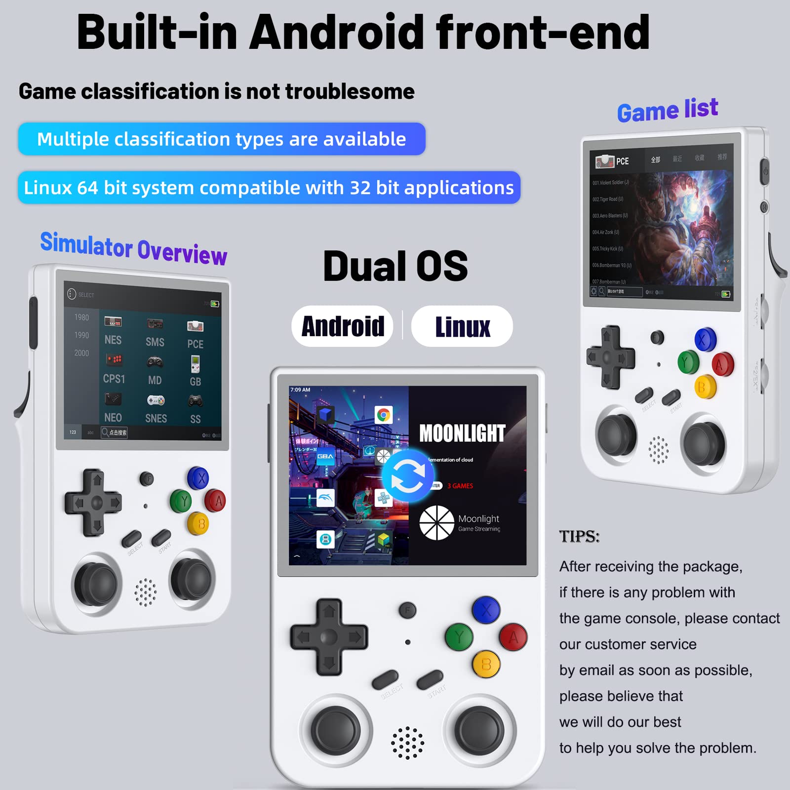 RG353V - Consola de juegos portátil, sistema operativo dual Android 11 y sistema Linux, tarjeta TF 16G + 64G TF RK3566 chips Quad-Core 1,8 GHz, consola retro RG353V, compatible con 5G WiFi 4.2