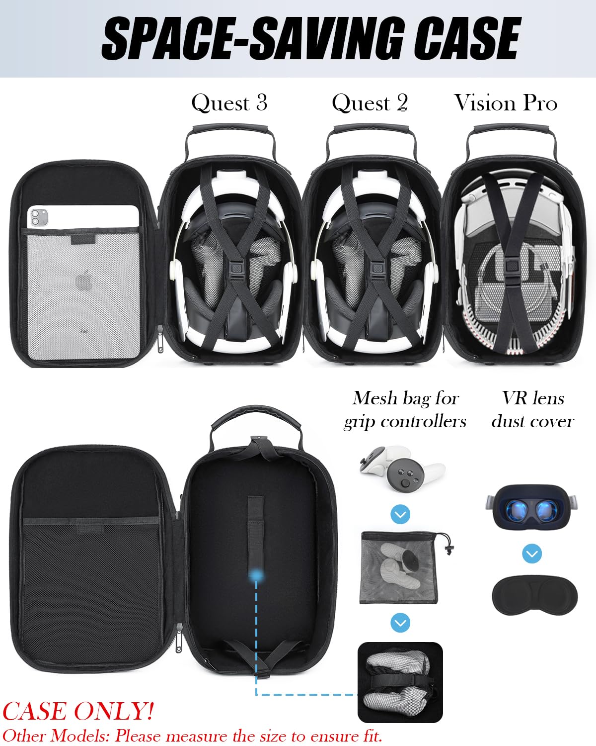 Borsa Compatibile con Meta Quest 3S/3/2, Impermeabile, Antigraffio Borsette a Tracolla per Vision Pro/Elite Strap VR Headset e Accessori, con Tasca in Rete per Viaggi, Giochi (nero)