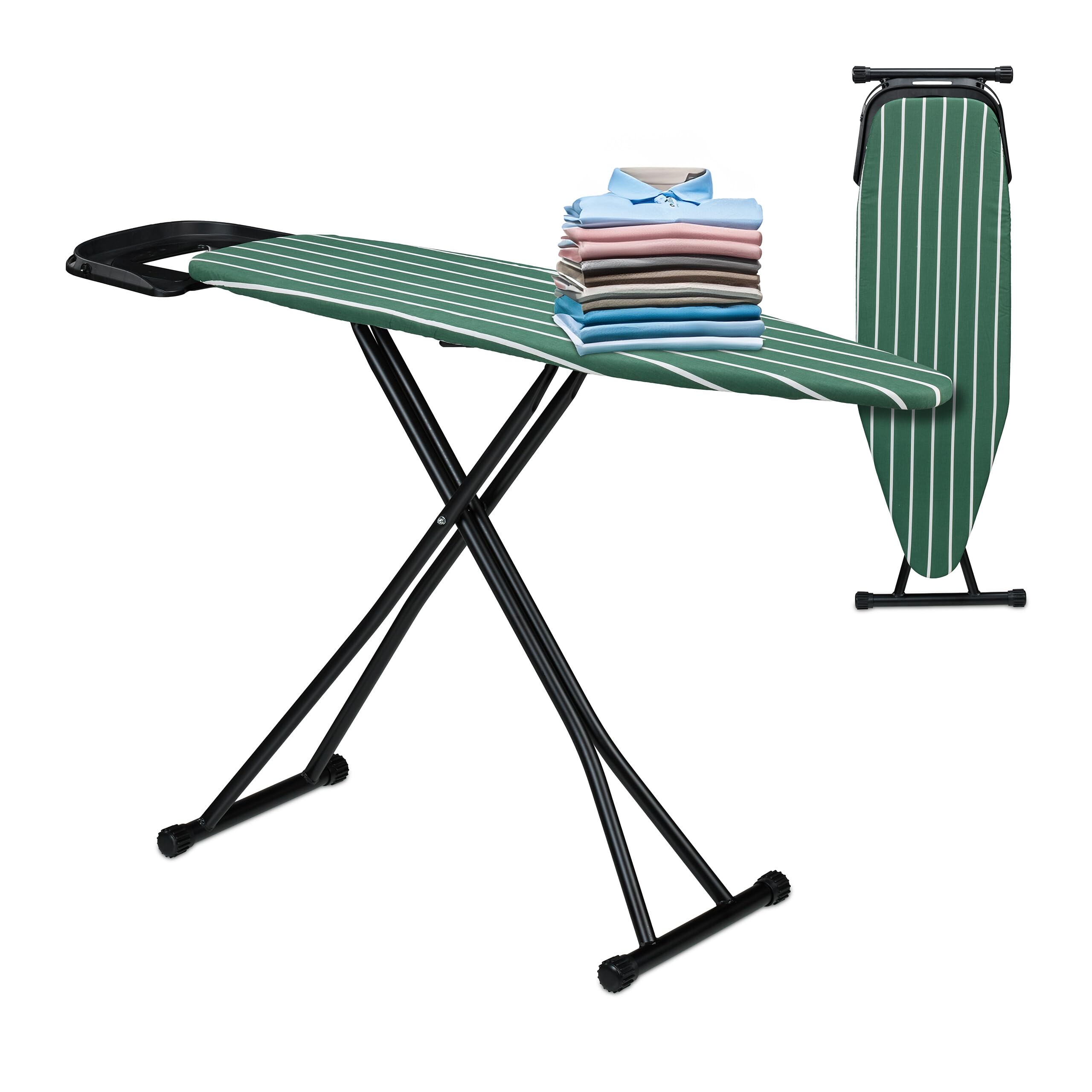 Relaxdays ASSE da Stiro Pieghevole, Tavolo Ferro a Vapore, Piano Stirare Salvaspazio 121x39 cm, Copriasse, Verde Bianco