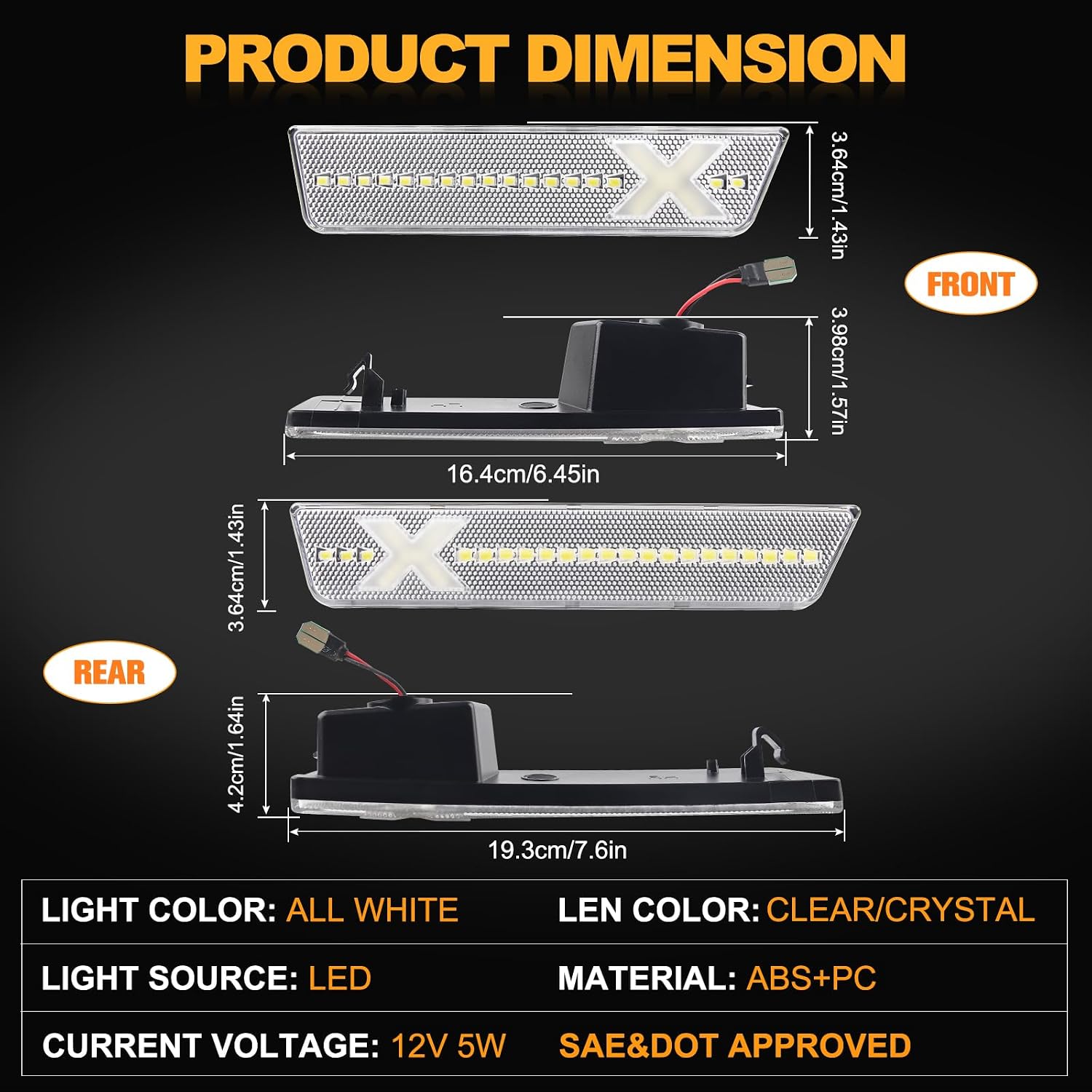 Gempro Xstyle LED Side Marker Fender Light Kit For Challenger 2008 2009 2010 2011 2012 2013 2014 Clear Lens Front Rear All White Bumper Lights [Patent Pending] Spirit Snake Series