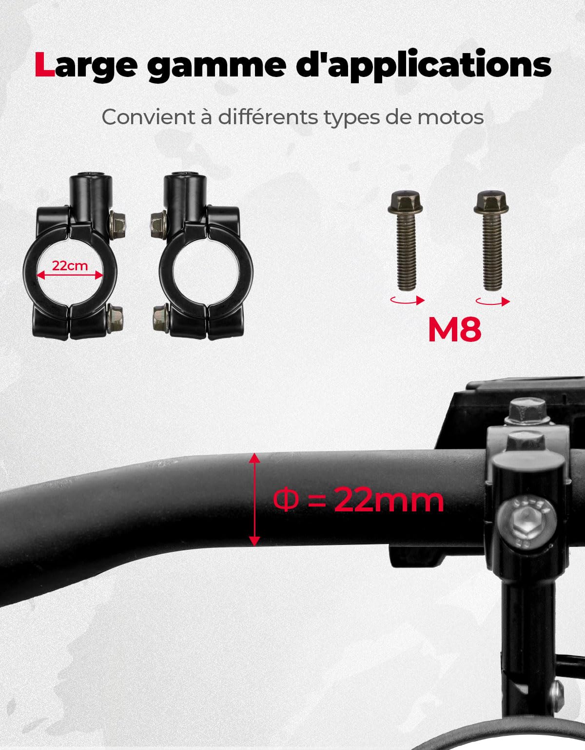 KEMIMOTO Lot de 2 Pièce Rétroviseurs Moto, Homologués E24, Rétroviseur Ronds avec Fixations, Compatibles avec Scooters, VTT, MT07, Z750, CB125R