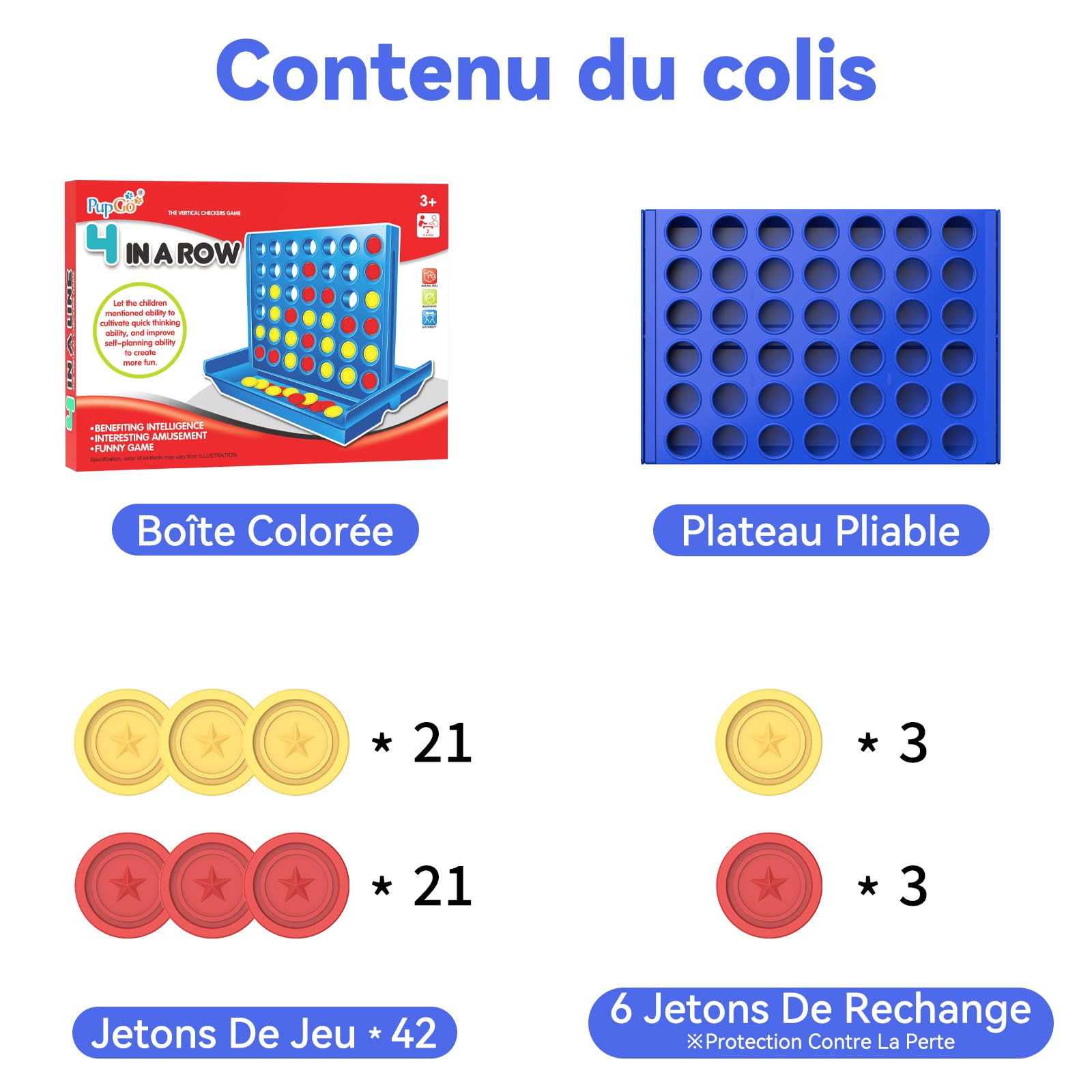 Jeu de Société 4 en Ligne Format Standard pour Enfants 3+ Ans, Cadeau Noel pour Fille Garçon, Jeux de Stratégie Portable
