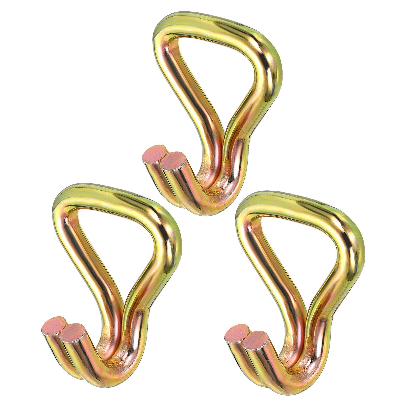 PATIKIL Ratchet Double J Strap Hook Load 5000kg, 3Pcs Heavy Duty Tie Down Strap J-Hook Cargo Hook for 50mm Tie Down Strap Webbing on Car Truck Trailer, Gold Tone (ID: 50 mm / 1.97")