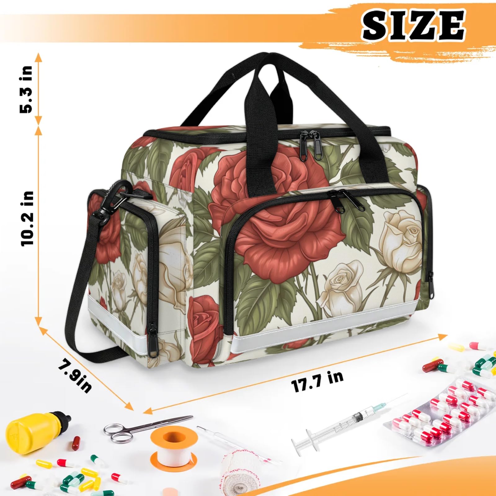 GzLeyigou First Aid Bags Empty, Lovely Rose Emergency Bag First Aid Kit Multiple Compartment Kit Carrier On Call Trauma Bag For Paramedics Emergency Medical Supplies Kit