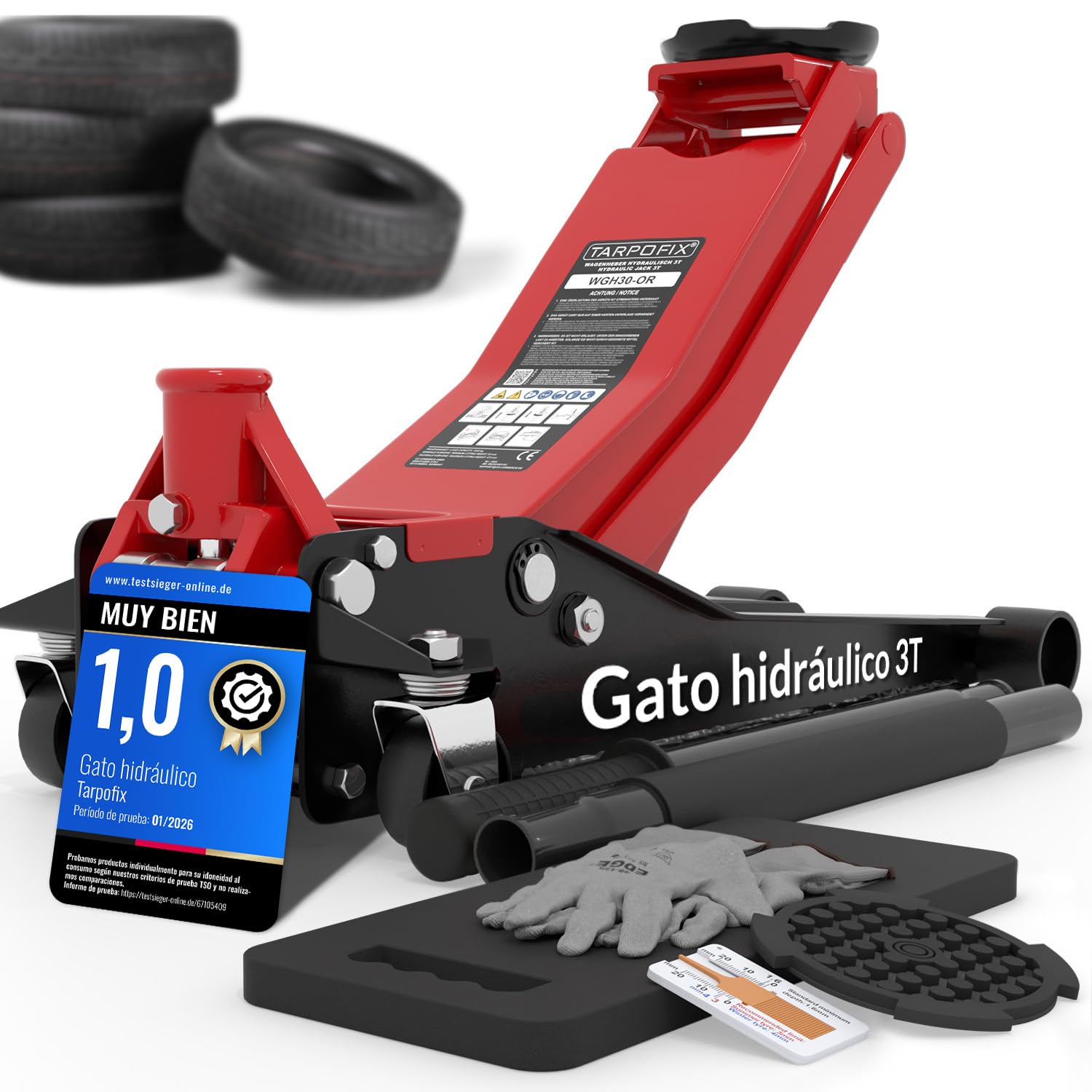 Tarpofix® Gato Hidraulico para Coche 3T — Gato Hidráulico Tipo Carretilla 3000 Kg, 85–475 Mm De Elevación, Doble Cilindro, Perfil Bajo para SUV Y Coches Bajos