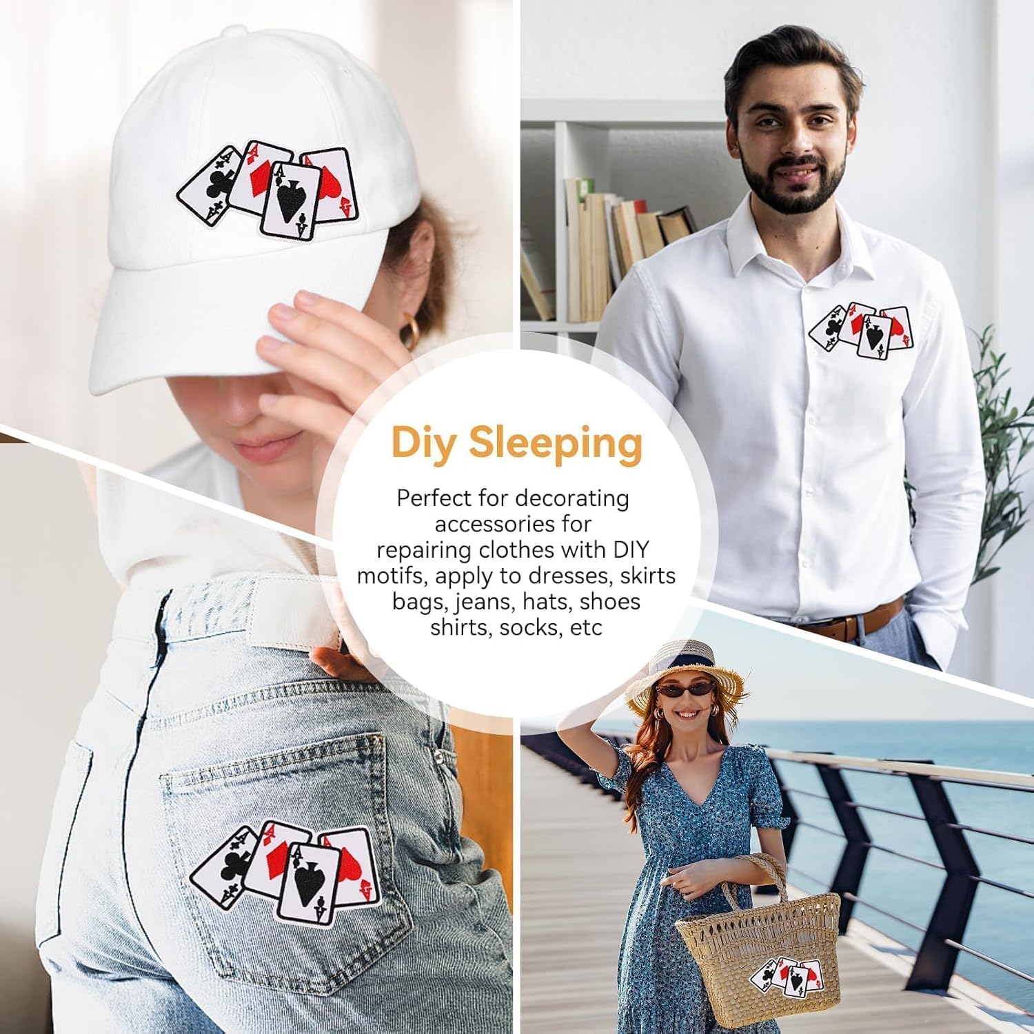 Toppe termoadesive da poker, 5 pezzi, adesivi per riparare simboli fortunati, toppe termoadesive per abbigliamento con asso del poker, applicazioni di carte da gioco per magliette fai da te, lenzuola,