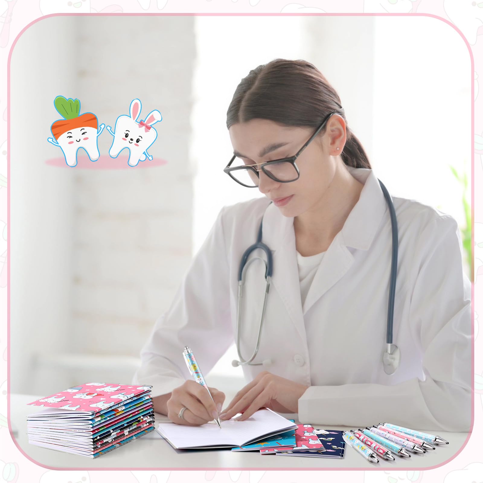 Sayglossy 24 blocs de notas de dientes para asistentes dentales, diarios de dentista, cuaderno de bolsillo pequeño, bolígrafos de 1 mm, tinta negra, regalo de dientes para oficina, escuela, papelería