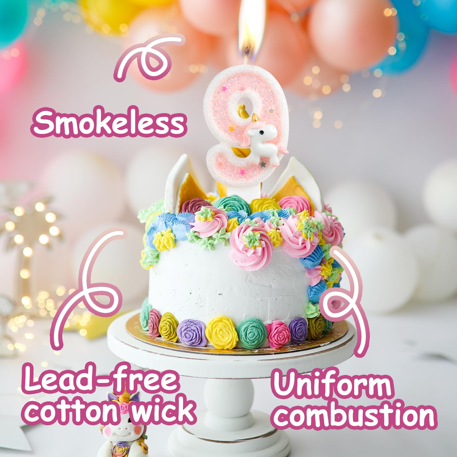 Candeline Numero 3 Per Torta A Forma Di Unicorno - Set Di Candele Magiche Con Paillettes - Decorazioni Per Compleanno Bambina E Feste A Tema - 3