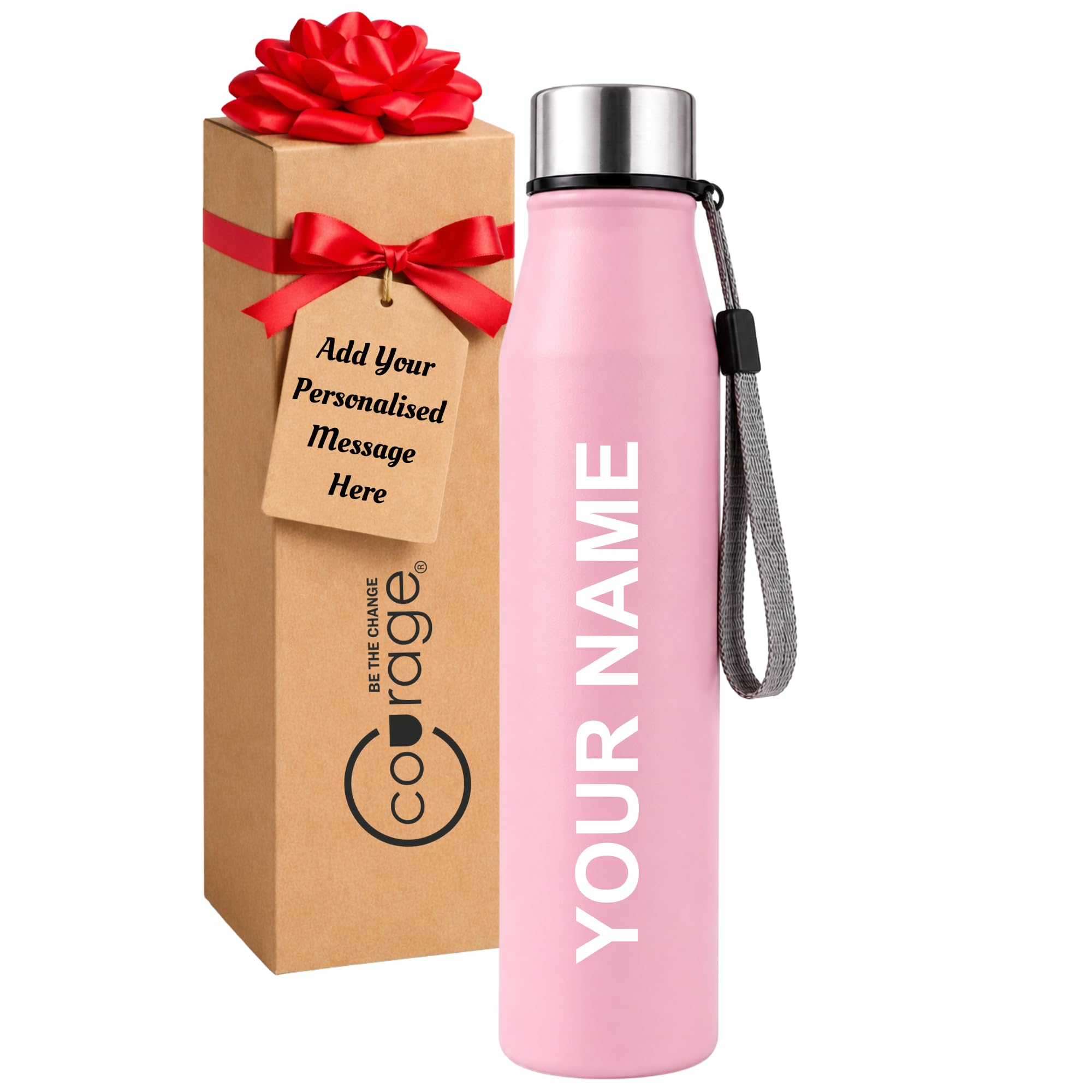 Personalized Name Engraved Water Bottle 1 Litre (Pink)| Custom Laser Engraved Stainless Steel Bottle |Leakproof Water Bottle with Carry Loop for Gym, Office & School |Gift for Kids, Men & Women.