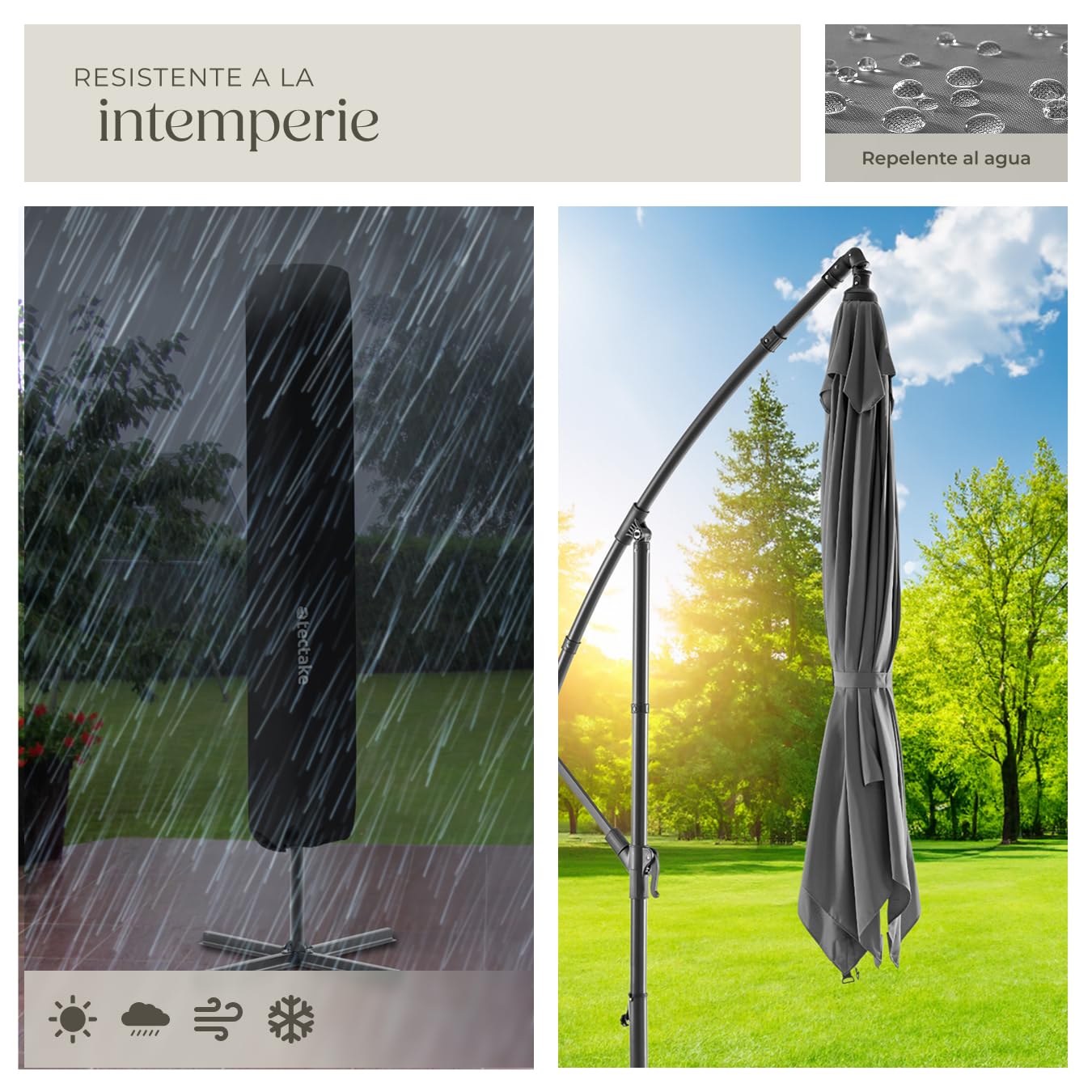 TecTake® Sombrilla Terraza Exterior, Sombrilla Playa con Manivela Manual e Inclinación Ajustable, Sombrilla Jardín con Máxima Estabilidad, Parasol Terraza Exterior, Ø250cm, Funda Protectora