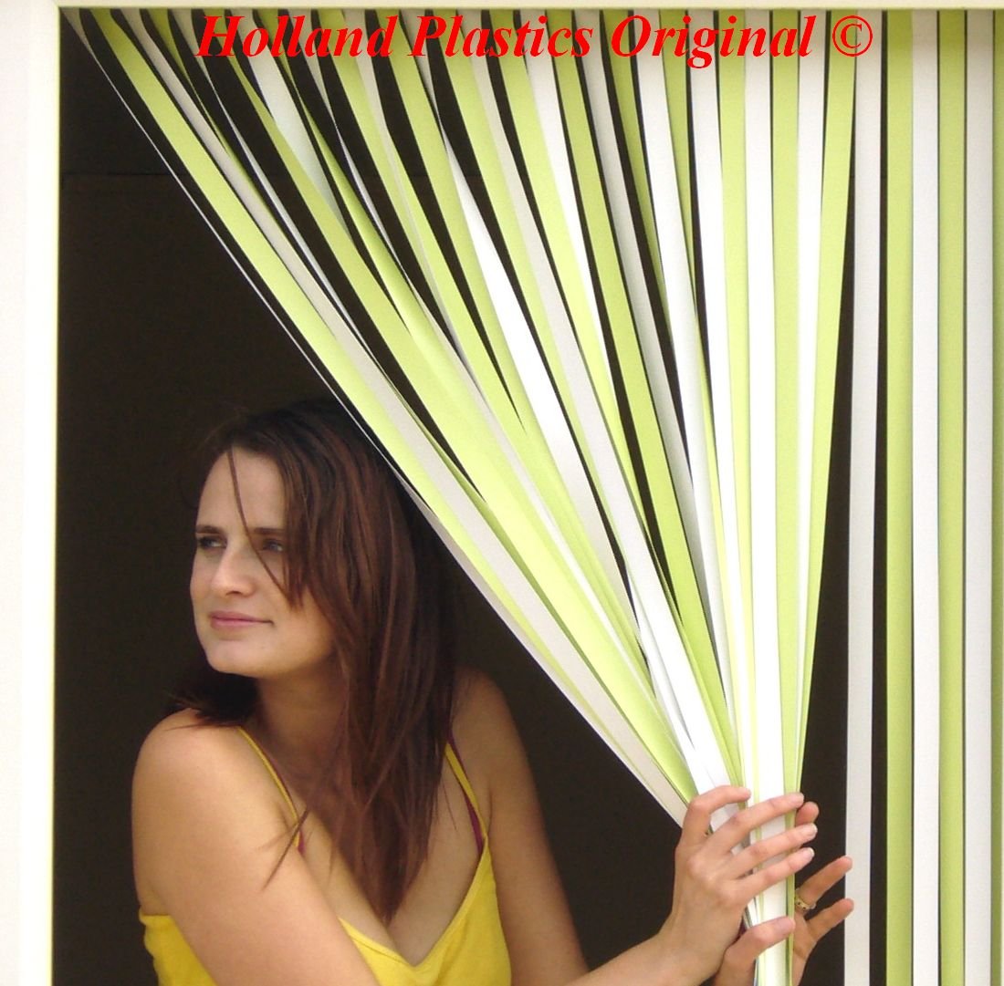 Caravan/Rv Door Curtain Bug Fly Strip Blind. 62 cm Wide. Perfect for Caravans, Campers and RVs. 'Lime Green & White'