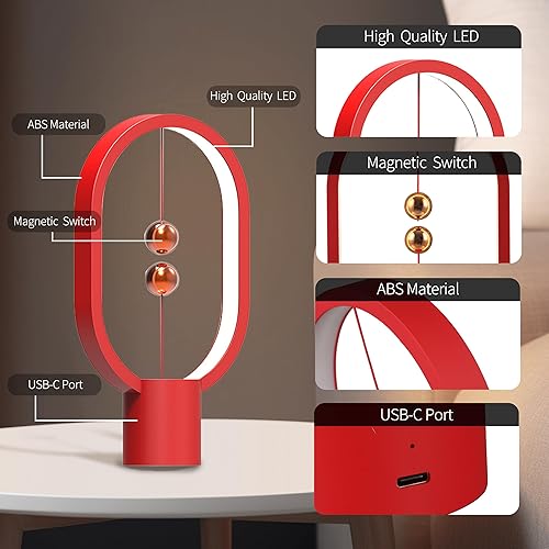 Miniatura 10 de Heng - Luz de equilibrio, lámpara de mesa LED alimentada por USB, creativa, luz nocturna con interruptor magnético, lámpara de mesa regulable para
