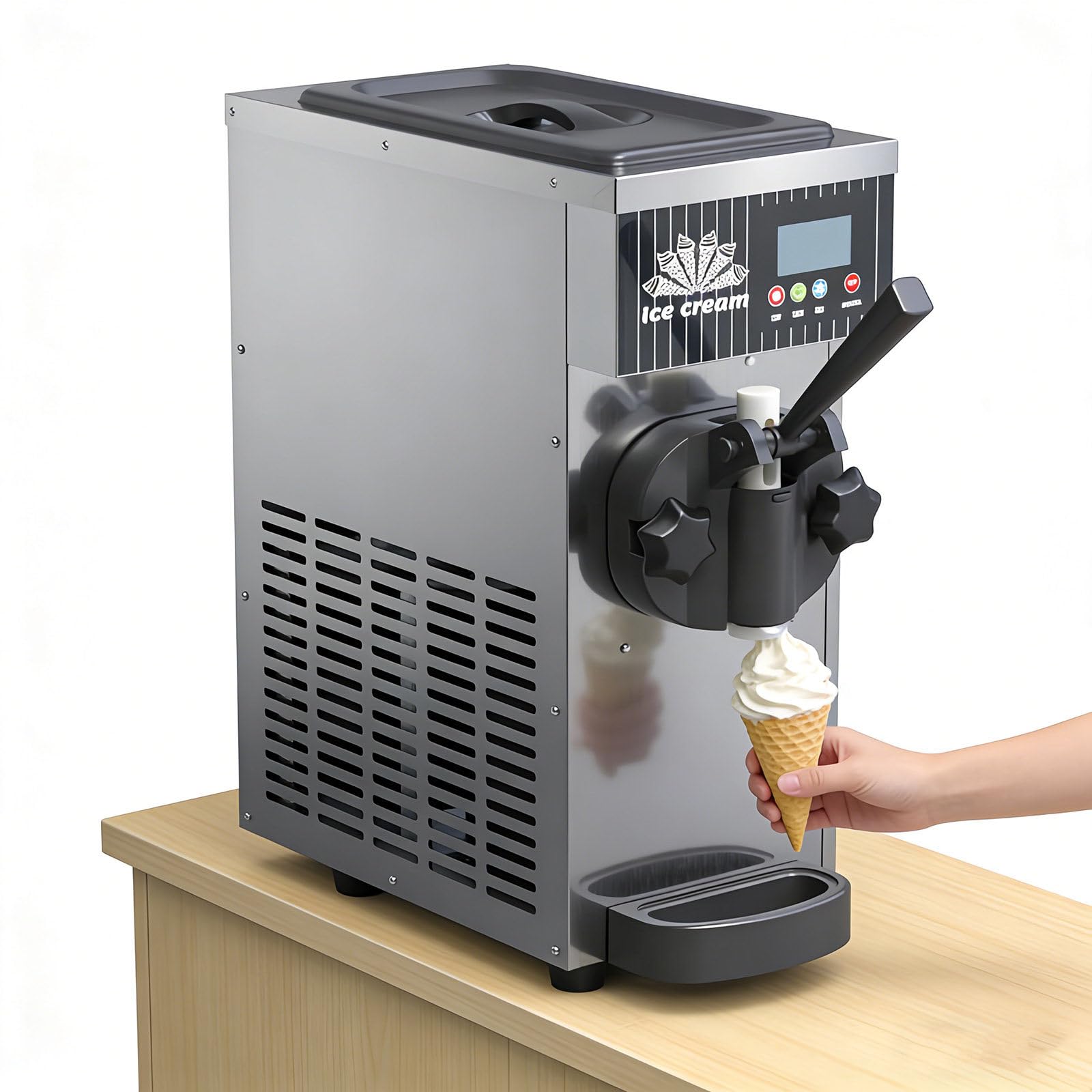 Machine à Glace Professionnelle 4-5 kg/h, Glace à l'italienne, avec Affichage LED et Nettoyage Automatique, idéale pour Restaurants et Snacks.