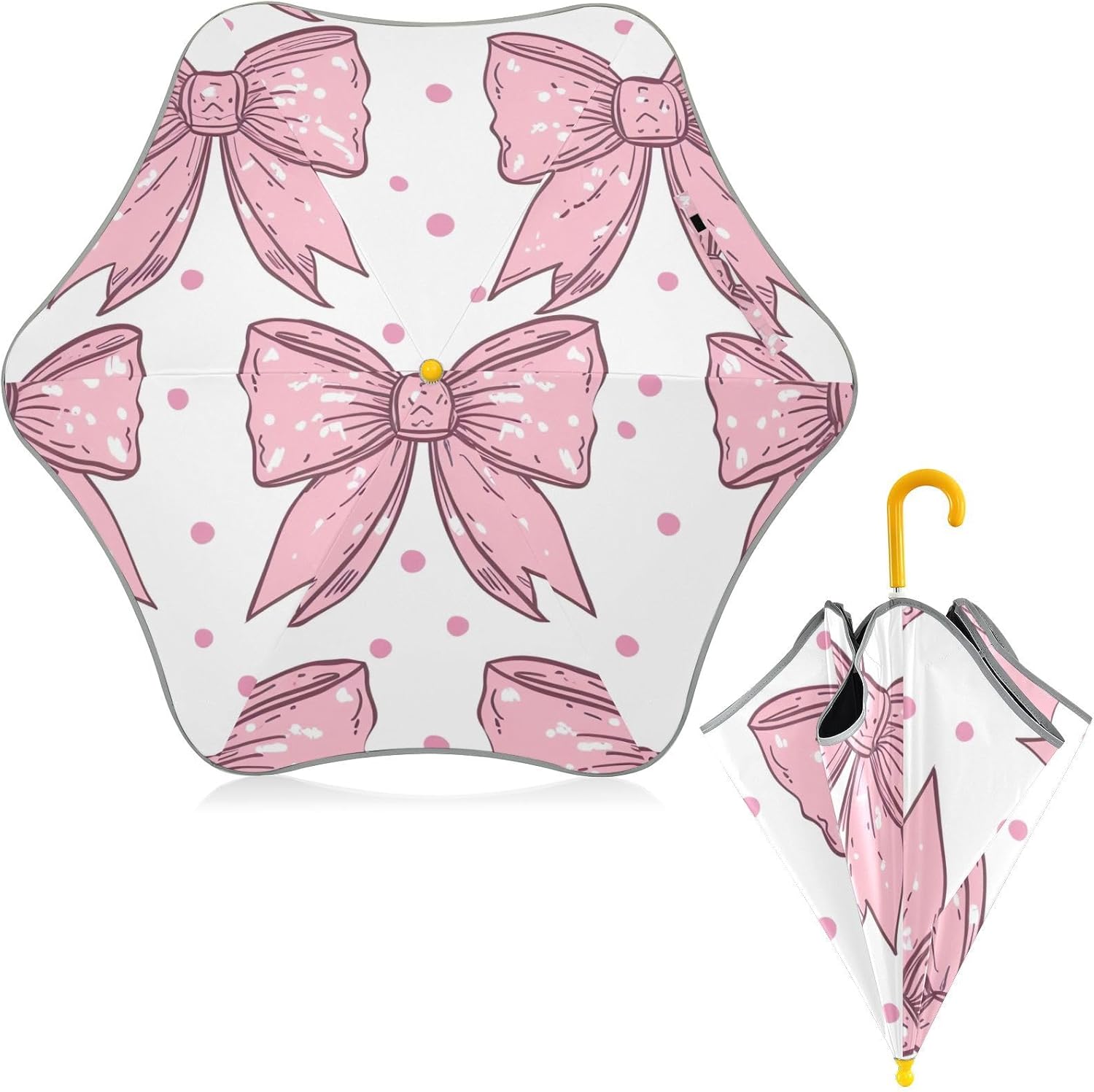 ODAWA Cute Bow Pink Kids Umbrellas Windproof Unbreakable Stick Rain Umbrella Windproof Umbrellas for Rain