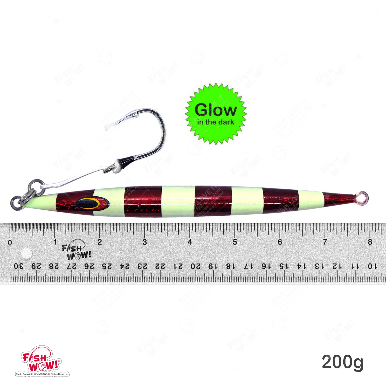 200 gram flat fall tuna fishing lures 3pcs Glow Fish WOW!® 200g Fast Sinking jig 7oz Vertical High Pitch Speed Deep Drop Jig with BKK Jigging Hook Low Pitch Jig Fall Jigging Saltwater prop65 and a bit larger HP Stainless Double Hook Action:Medium Heavy