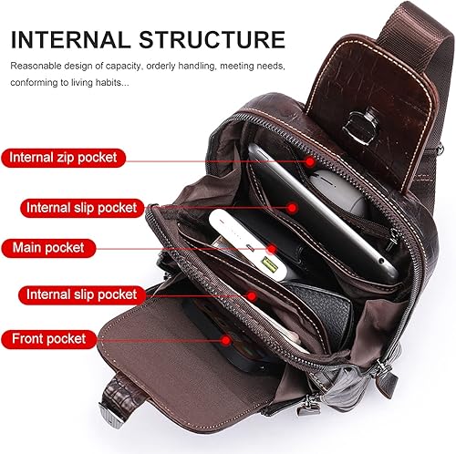 Miniatura 4 de QAZWSXE Bolso cruzado de cuero para hombre, bolso bandolera de hombro, bolsas casuales para el pecho, para viajes, senderismo, mochilas, 11 - café