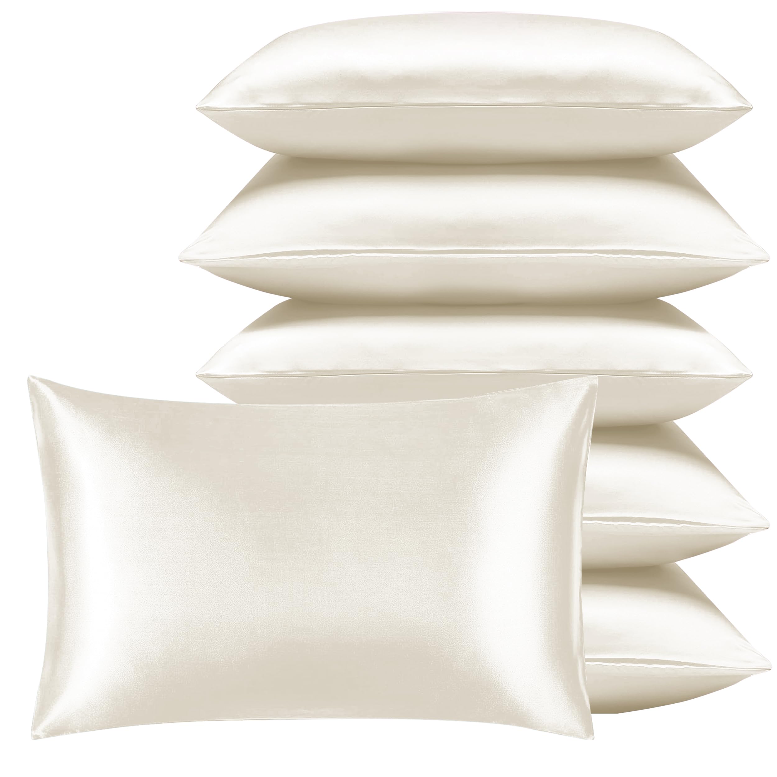 Imperial Rooms Satin Pillowcase 6 Pack – Satin Silk Pillowcases for Hair and Skin, Gifts for Women – Ivory Pillow cases with Envelope Closure (50x75 cm)